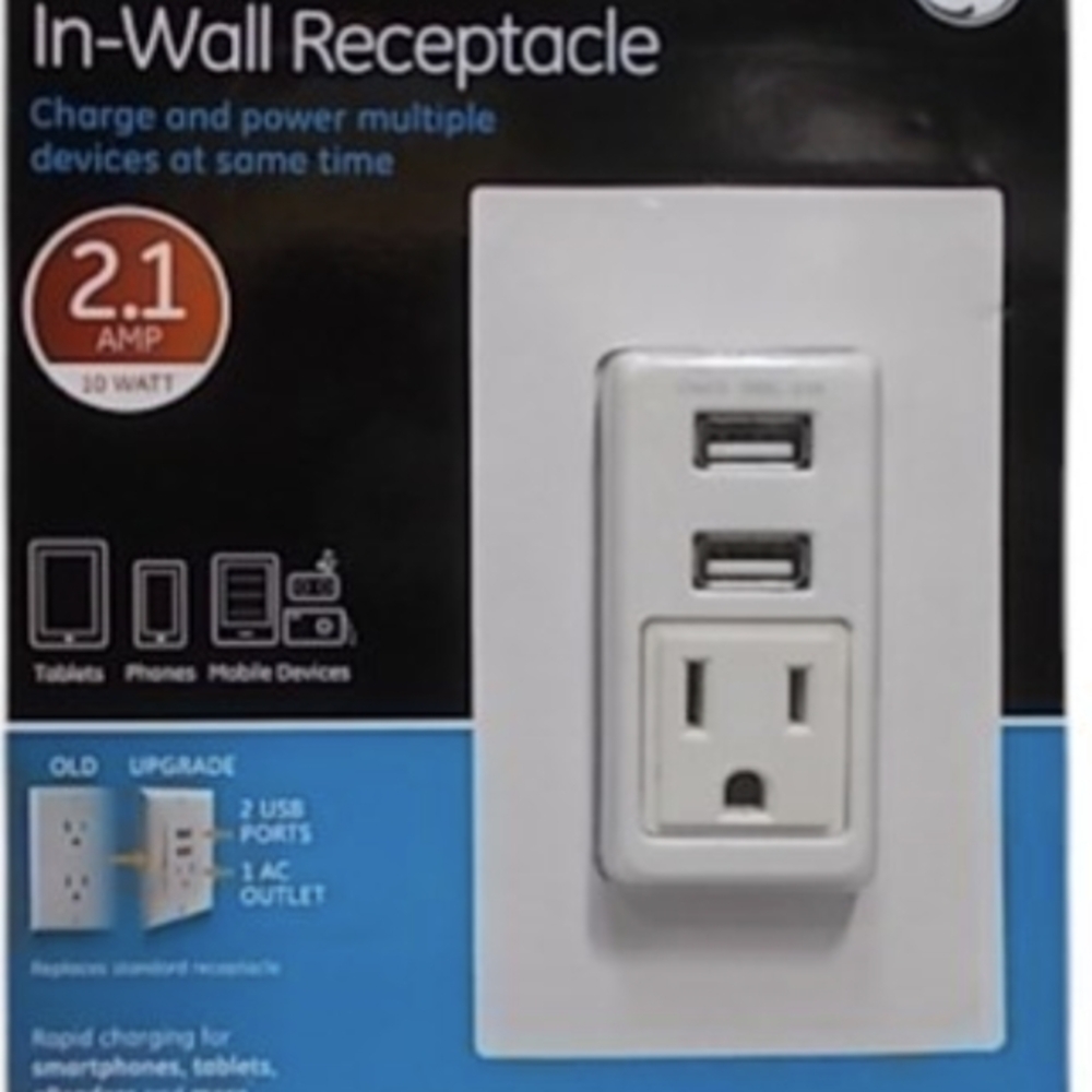 2 Pk. GE In-Wall Receptacle with USB Ports. Brand new.